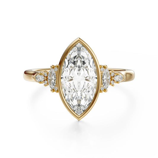Marquise Shaped Three Stone Lab Grown Diamond Engagement Ring