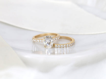 2 CT Oval Cut Bubble Halo & Pave Moissanite Bridal Ring Set