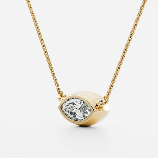 0.50 CT East West Marquise Moissanite Diamond Bezel Pendant Necklace in Solid Gold 2