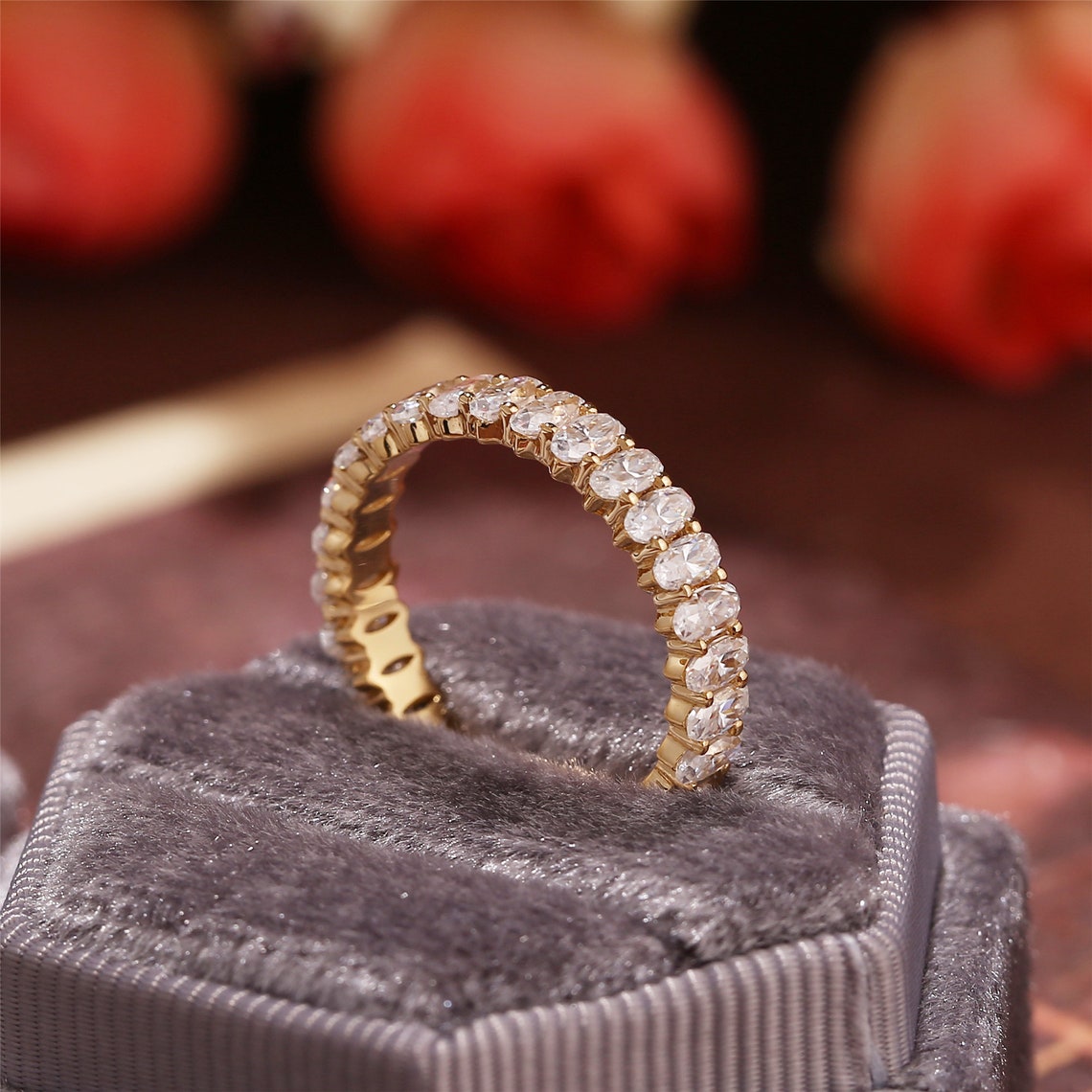 Stunning 1.2 CT Oval Moissanite Stones Full Eternity Wedding Bands 3