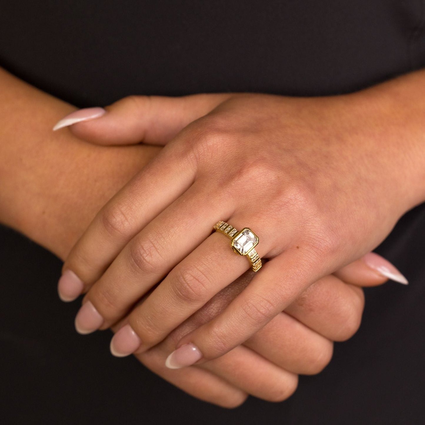 Marquise Shaped Three Stone Lab Grown Diamond Engagement Ring