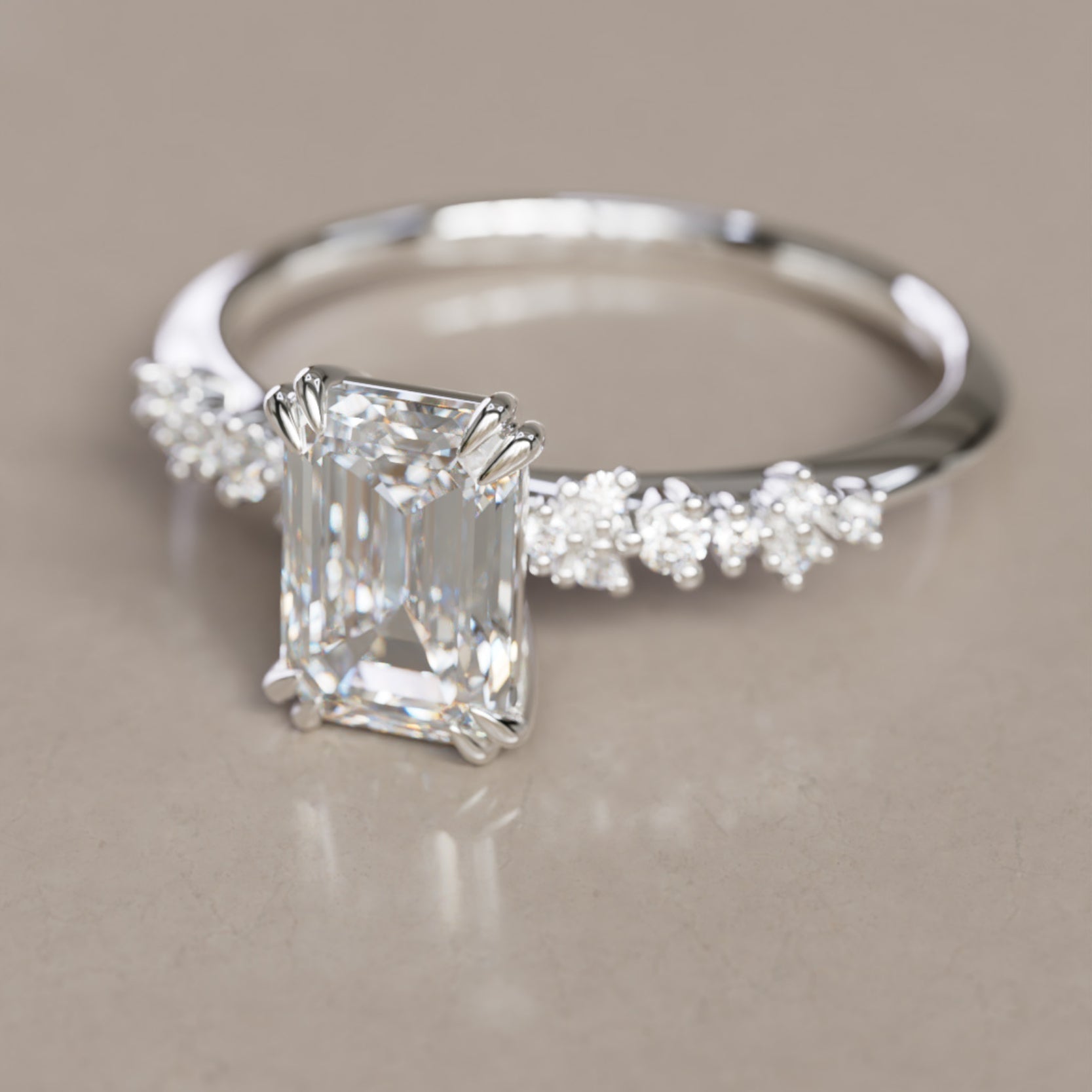 Marquise Shaped Three Stone Lab Grown Diamond Engagement Ring