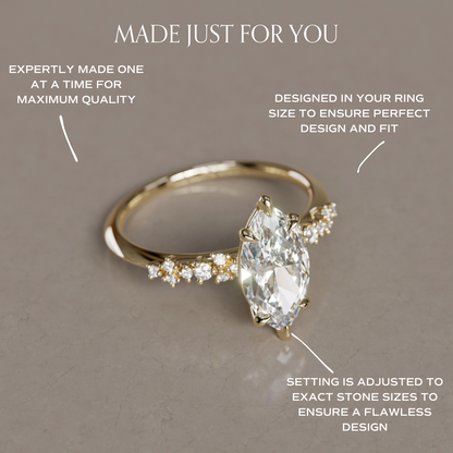 Marquise Shaped Three Stone Lab Grown Diamond Engagement Ring