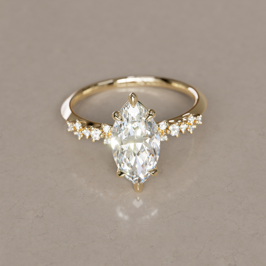 Marquise Shaped Three Stone Lab Grown Diamond Engagement Ring