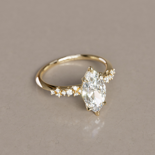 Marquise Shaped Three Stone Lab Grown Diamond Engagement Ring