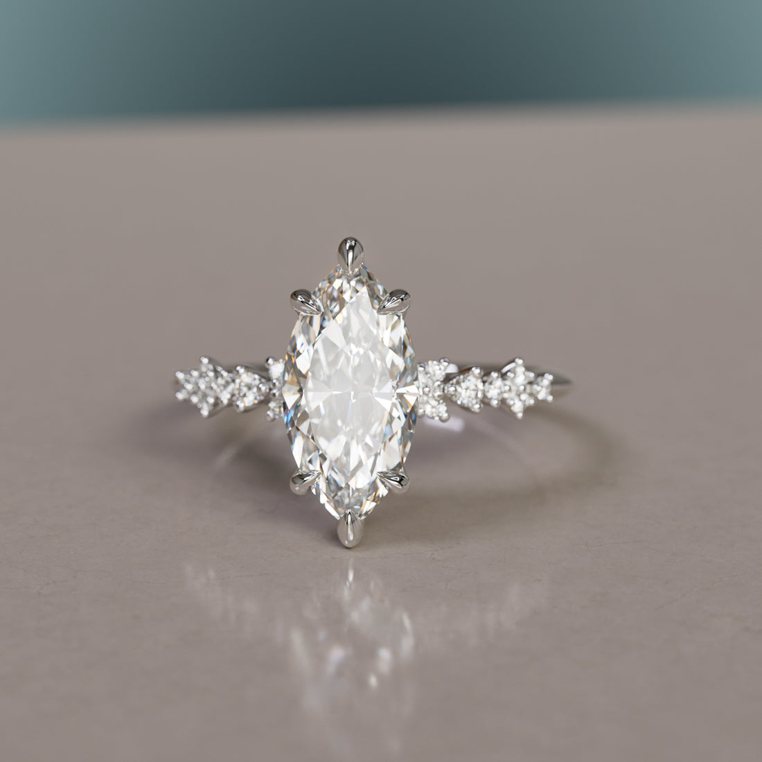 Marquise Shaped Three Stone Lab Grown Diamond Engagement Ring