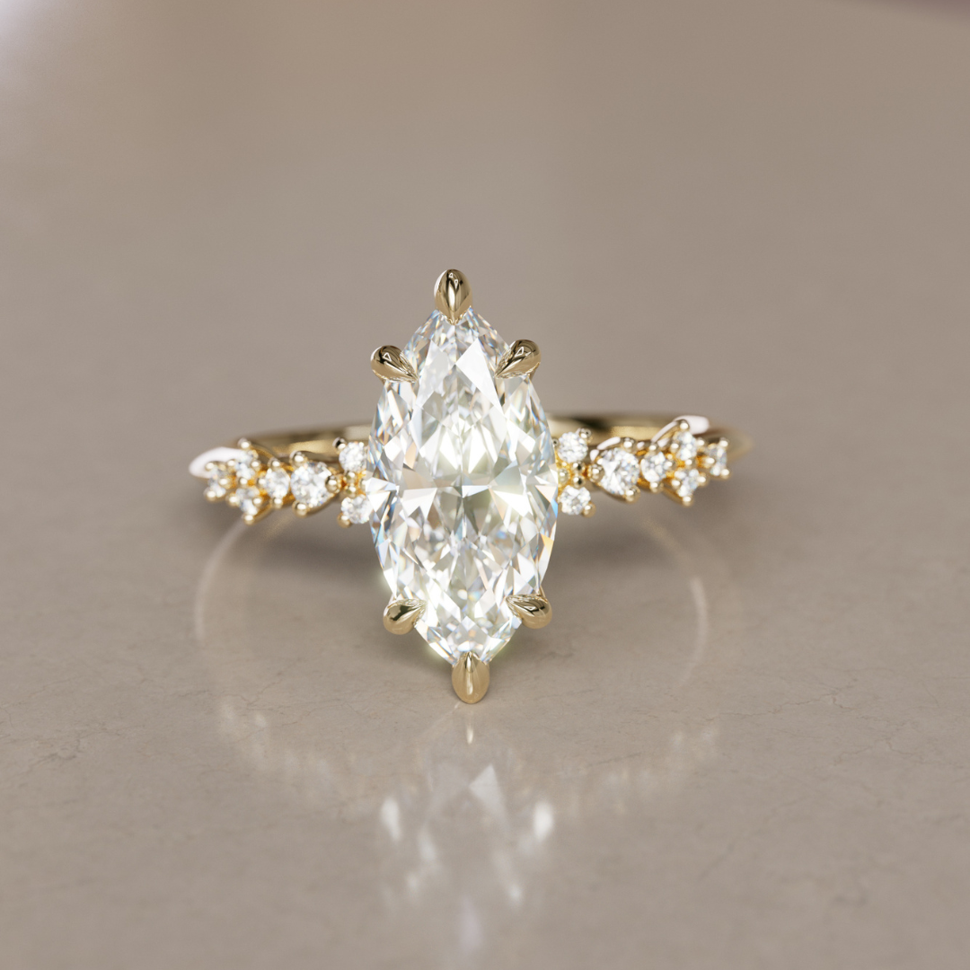 Marquise Shaped Three Stone Lab Grown Diamond Engagement Ring