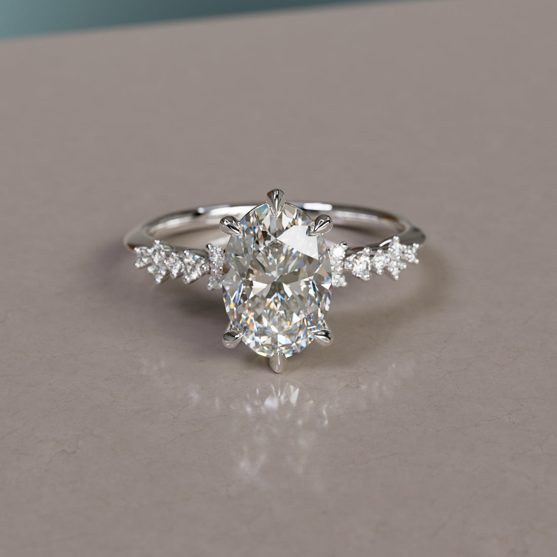 Marquise Shaped Three Stone Lab Grown Diamond Engagement Ring