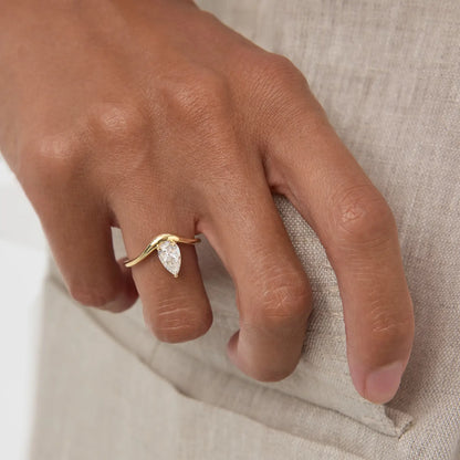 Timeless 1 CT Pear Cut Swirl Solitaire Styled Moissanite Diamond Engagement Ring