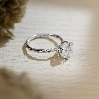 Stunning 1.0 CT Round Moissanite Engagement Ring with Twisted Shank in Solitaire Design 9
