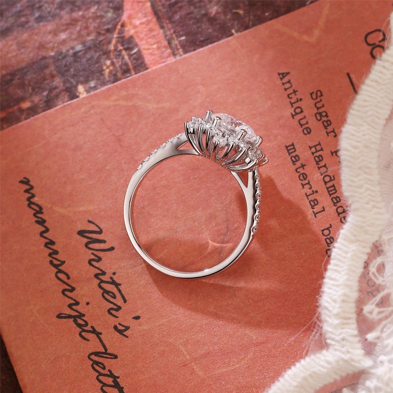 Stunning 2.0 CT Round Moissanite Engagement Ring with Cluster Pave Design