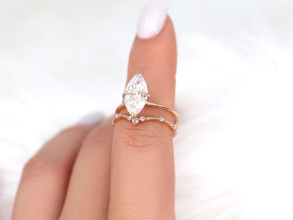 2.8 CT Marquise Cut Dainty Moissanite Bridal Ring Set