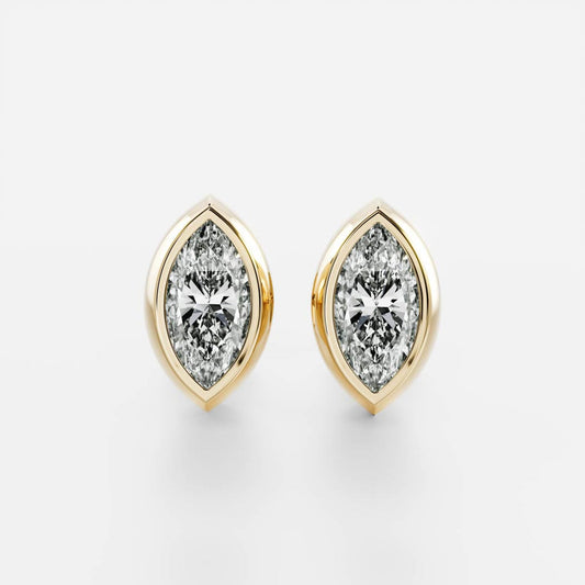 0.50 TCW Marquise Cut Moissanite Bezel Stud Earrings in Gold 1