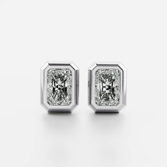 0.50 TCW Radiant Cut Moissanite Bezel Stud Earrings in Gold 2