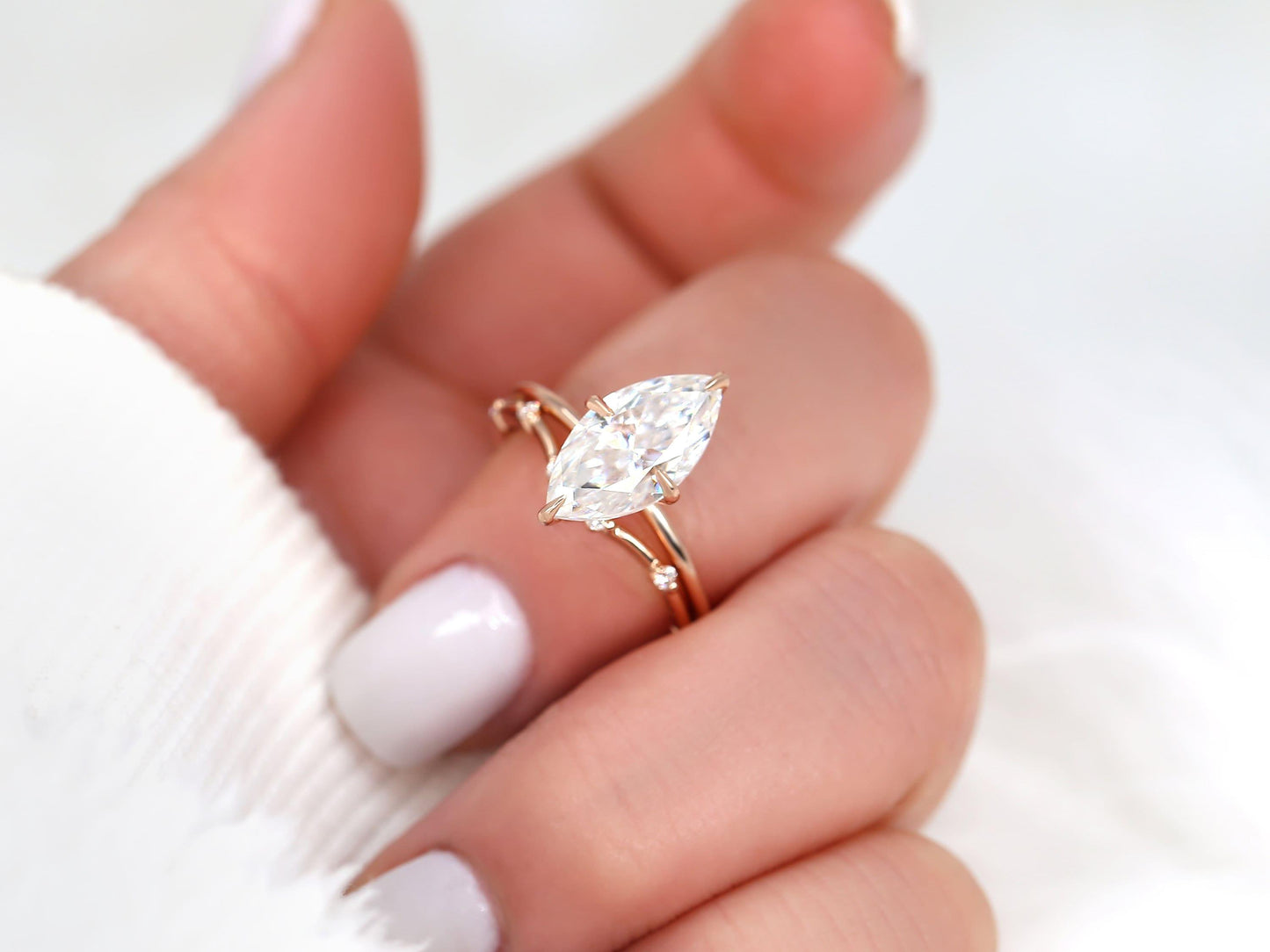 2.8 CT Marquise Cut Dainty Moissanite Bridal Ring Set