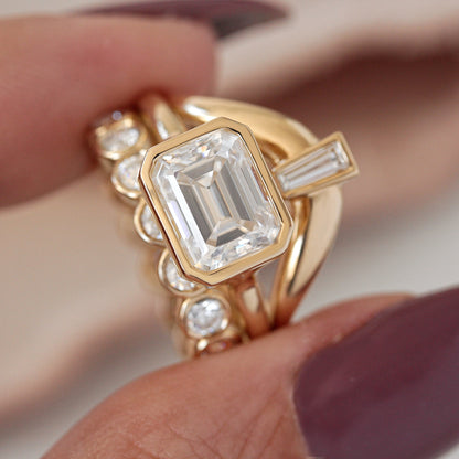 2.9 Carats Emerald Pave Styled Moissanite Engagement Ring