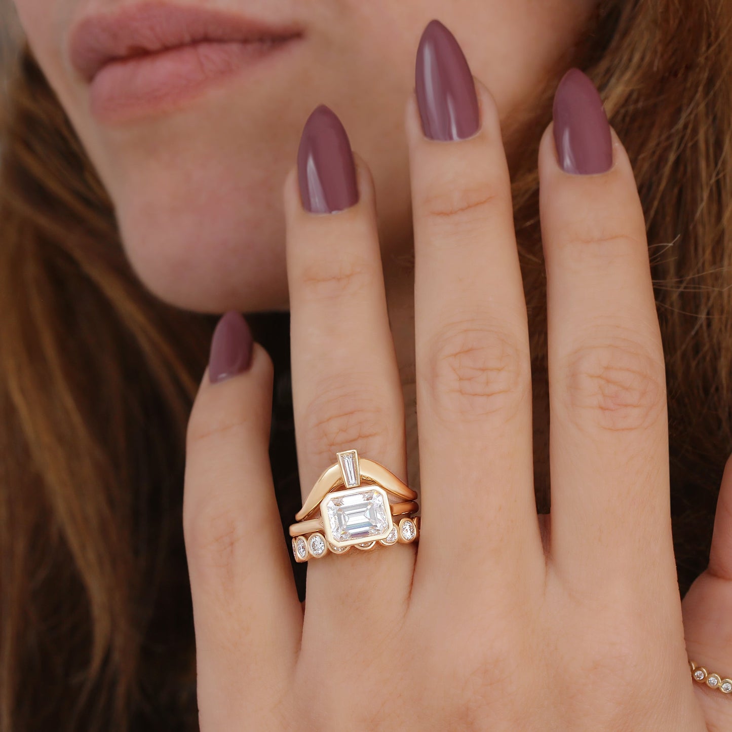 2.9 Carats Emerald Pave Styled Moissanite Engagement Ring