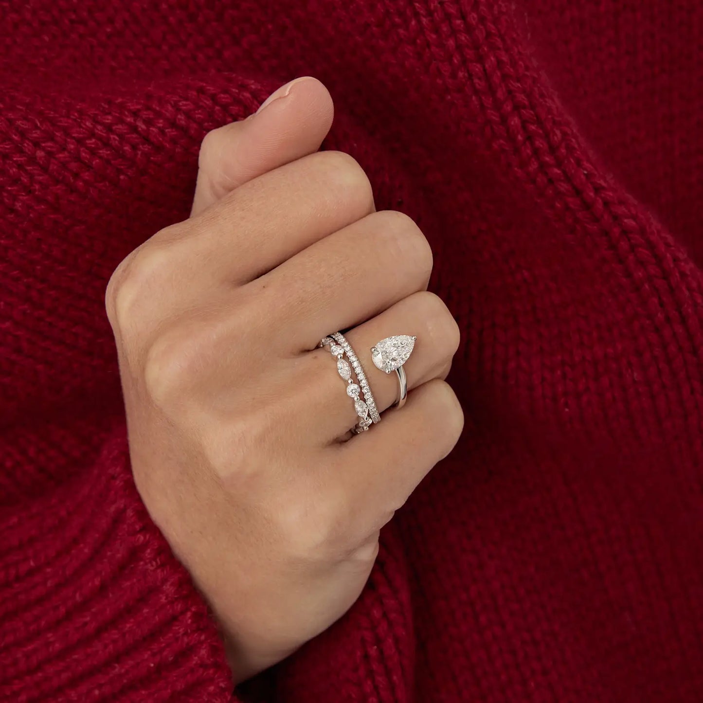 Timeless 1.2 CT Pear Cut Swirl Pave Unique Styled Moissanite Diamond Engagement Ring