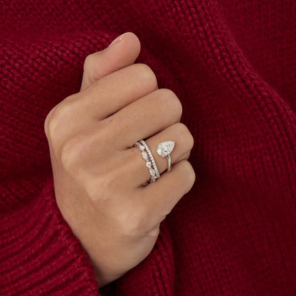 Timeless 1.2 CT Pear Cut Swirl Pave Unique Styled Moissanite Diamond Engagement Ring