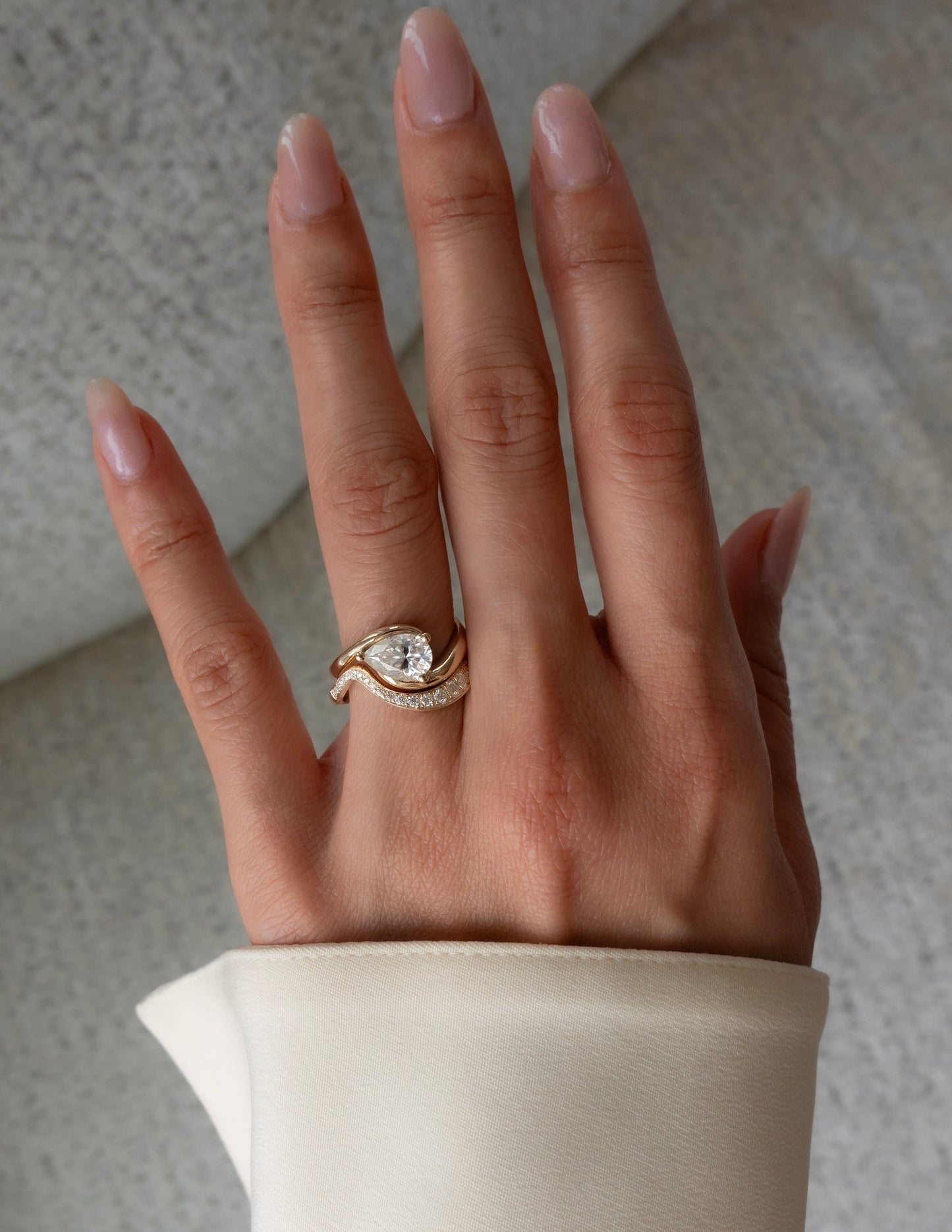 1 CT Pear Cut Solitaire Moissanite Ring With Wrap Bold Pave Band