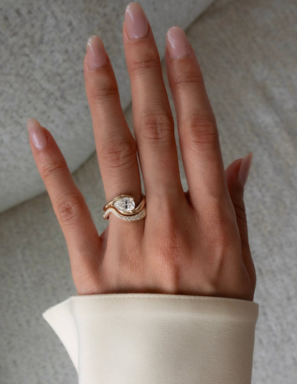 1 CT Pear Cut Solitaire Moissanite Ring With Wrap Bold Pave Band