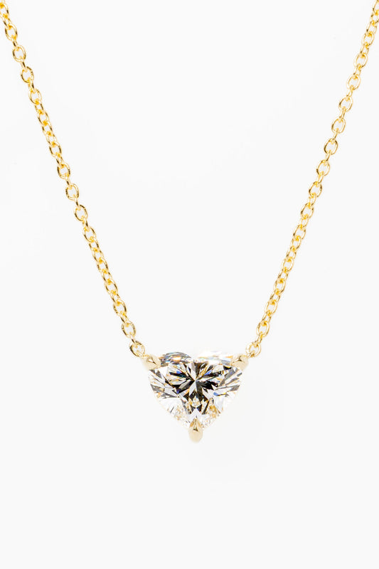 2 CT Heart Solitaire Moissanite Diamond Necklace in Solid Gold