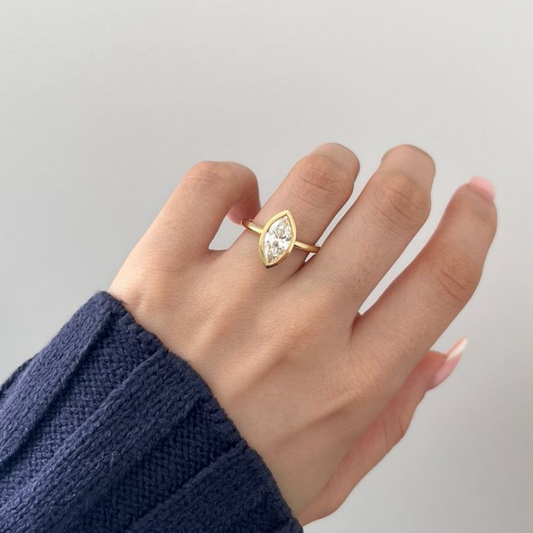 Marquise Shaped Three Stone Lab Grown Diamond Engagement Ring