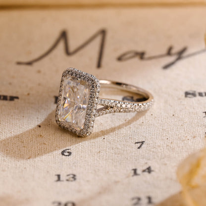 Stunning 5.0 CT Radiant Moissanite Engagement Ring with Halo & Pave Design 7