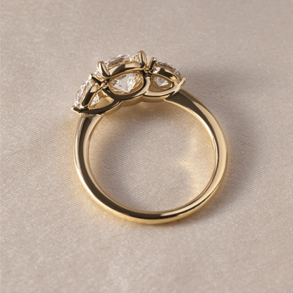 Marquise Shaped Three Stone Lab Grown Diamond Engagement Ring