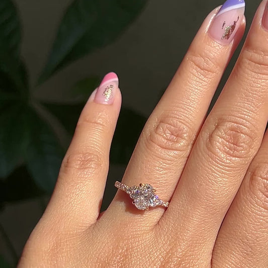 1.2 CT Oval Cut Vintage Cluster Moissanite Bridal Ring Set