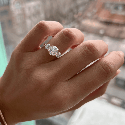 Marquise Shaped Three Stone Lab Grown Diamond Engagement Ring