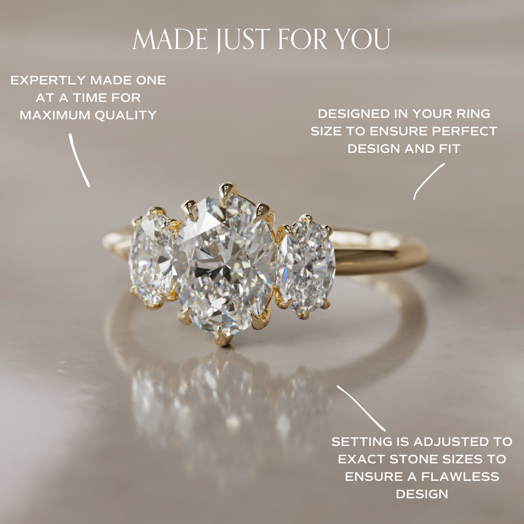 Marquise Shaped Three Stone Lab Grown Diamond Engagement Ring