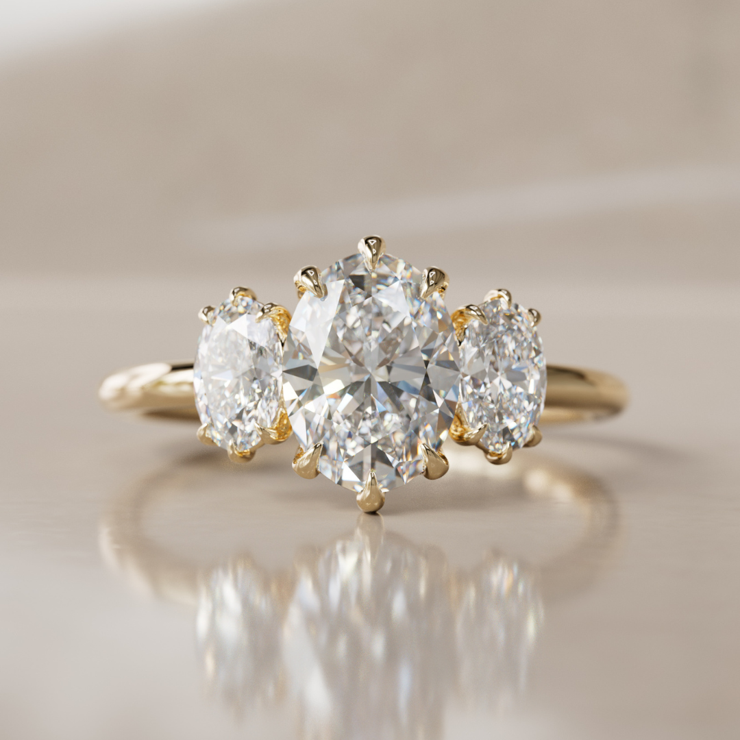 Marquise Shaped Three Stone Lab Grown Diamond Engagement Ring