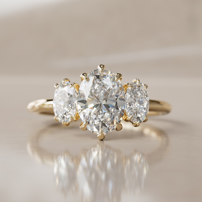 Marquise Shaped Three Stone Lab Grown Diamond Engagement Ring