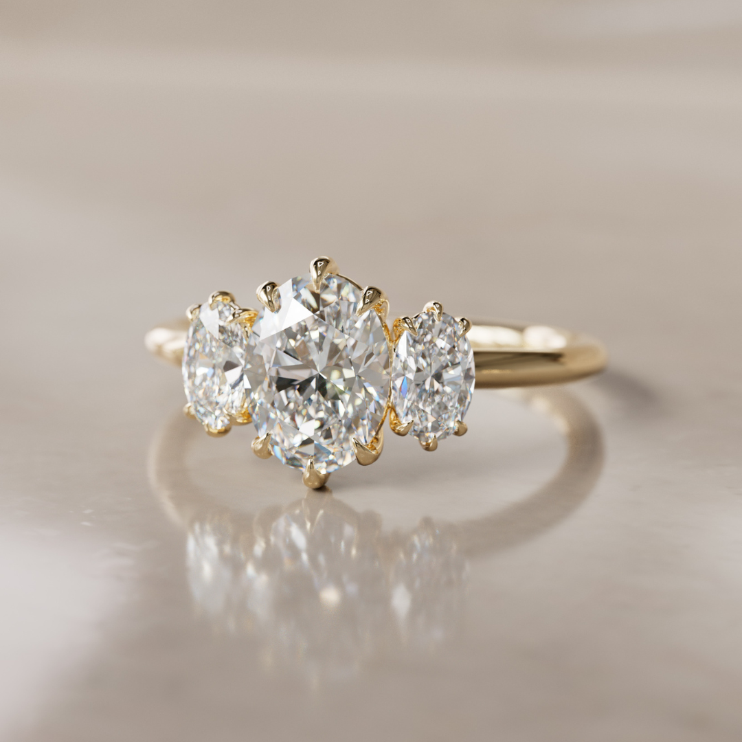Marquise Shaped Three Stone Lab Grown Diamond Engagement Ring