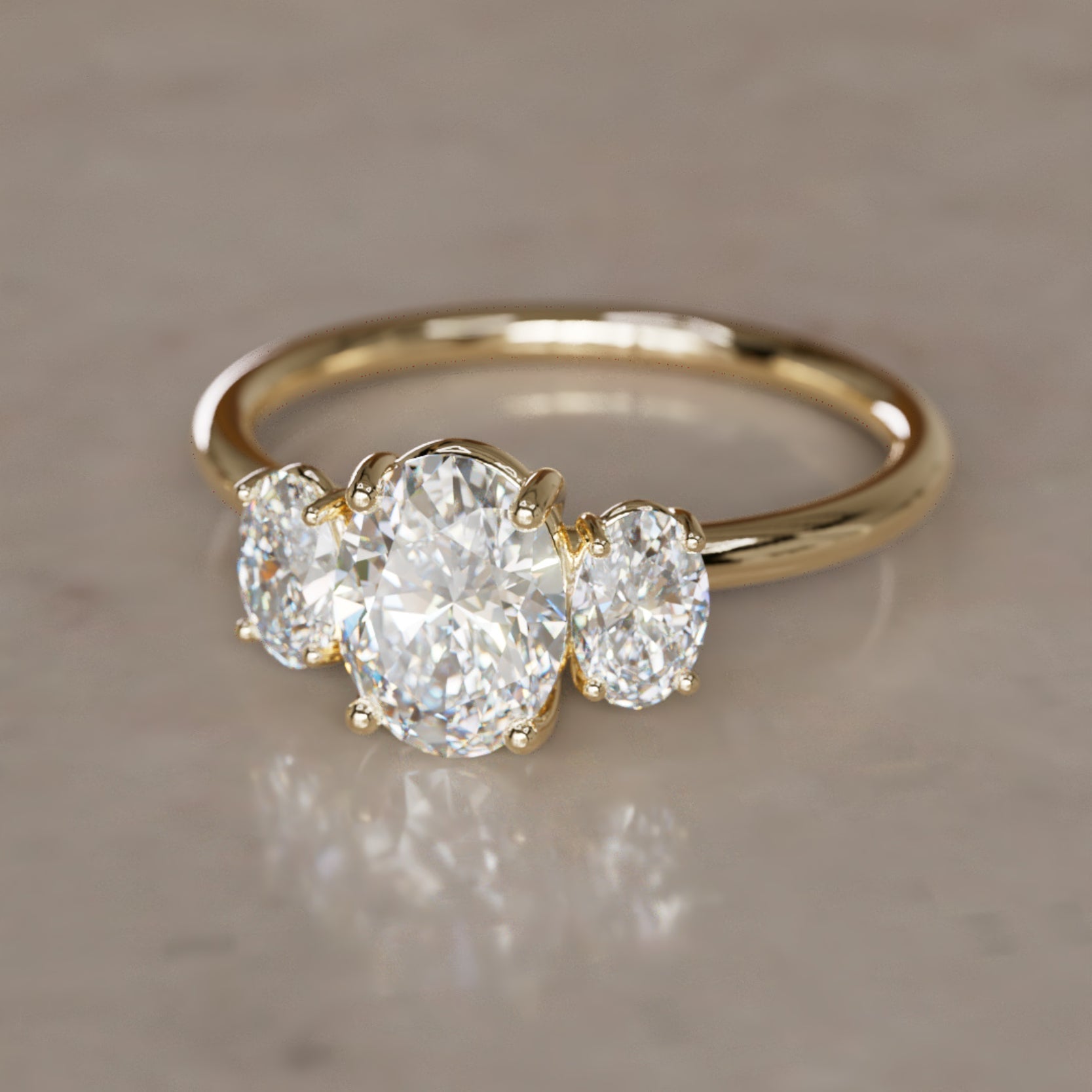 Marquise Shaped Three Stone Lab Grown Diamond Engagement Ring