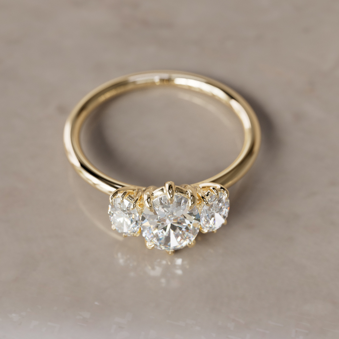 Marquise Shaped Three Stone Lab Grown Diamond Engagement Ring