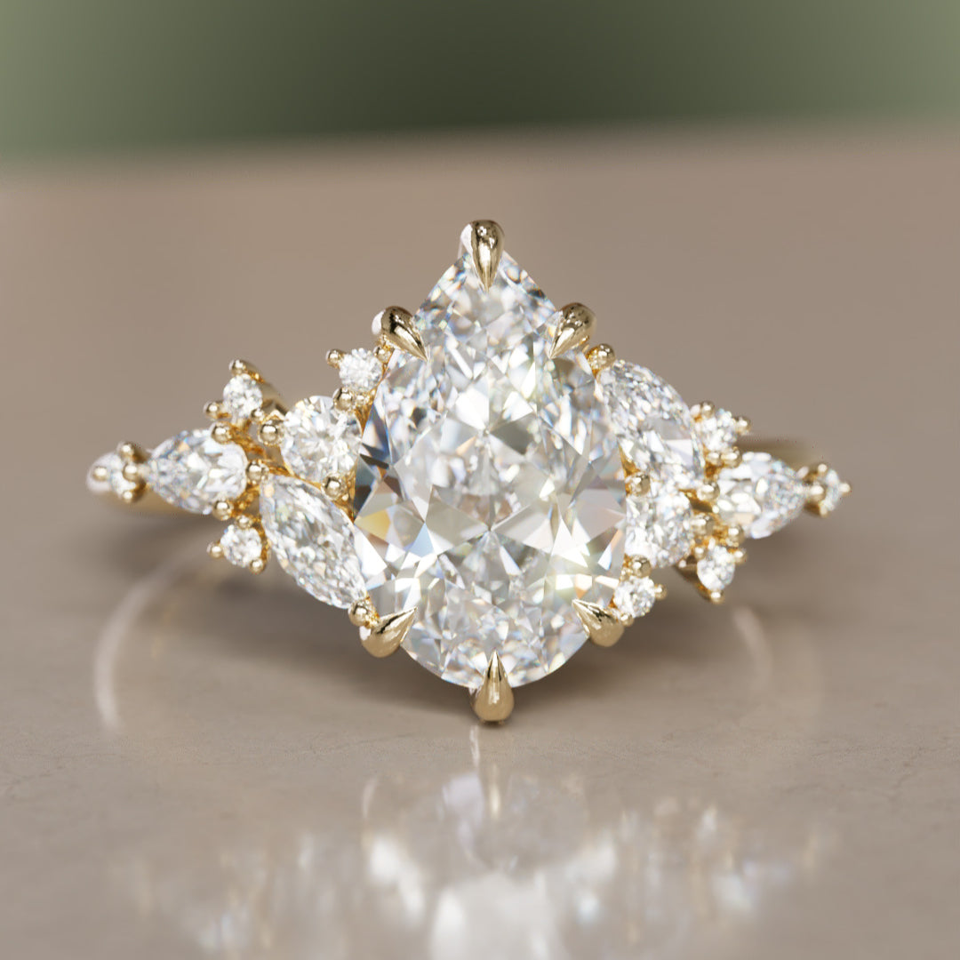 Marquise Shaped Three Stone Lab Grown Diamond Engagement Ring