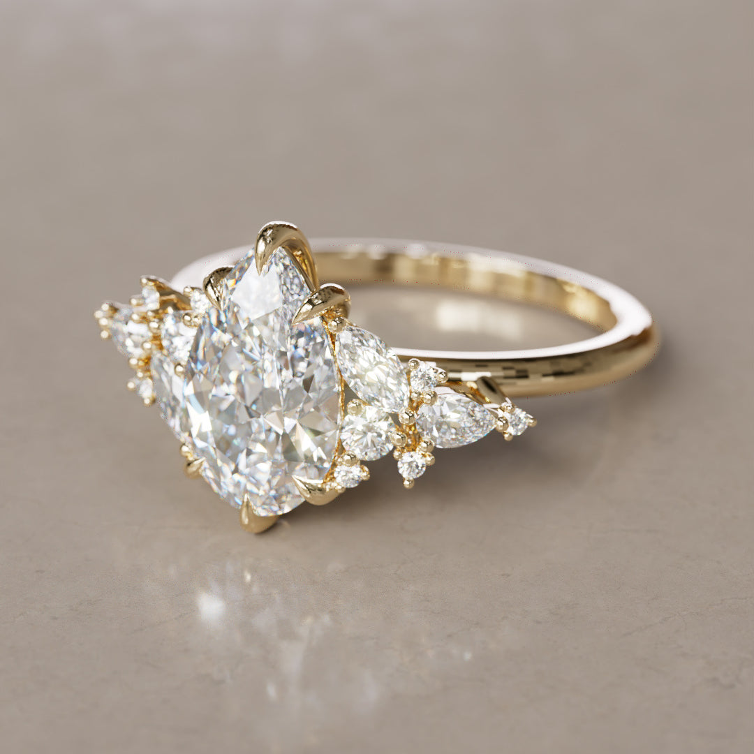 Marquise Shaped Three Stone Lab Grown Diamond Engagement Ring