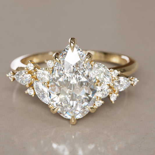 Marquise Shaped Three Stone Lab Grown Diamond Engagement Ring