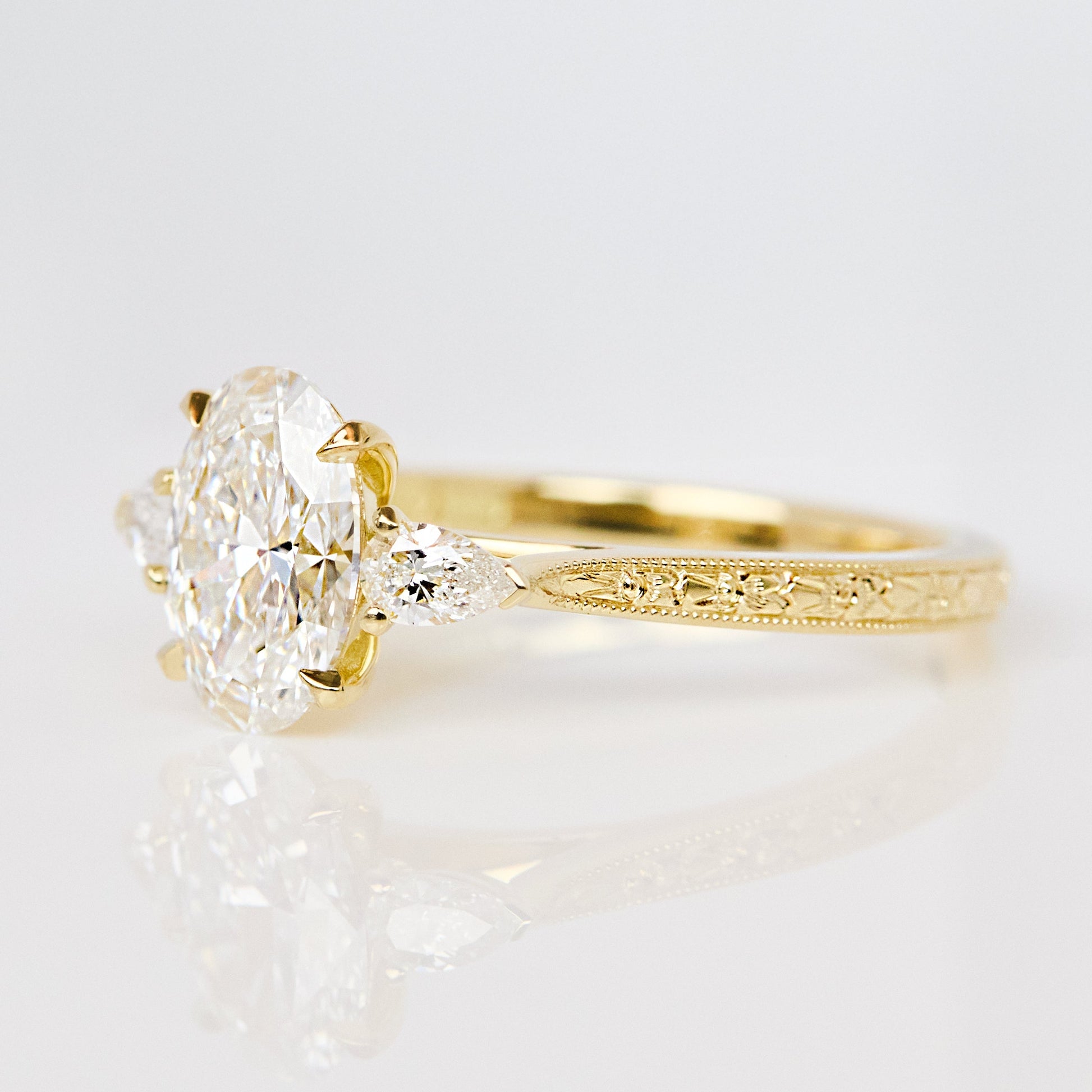 Marquise Shaped Three Stone Lab Grown Diamond Engagement Ring