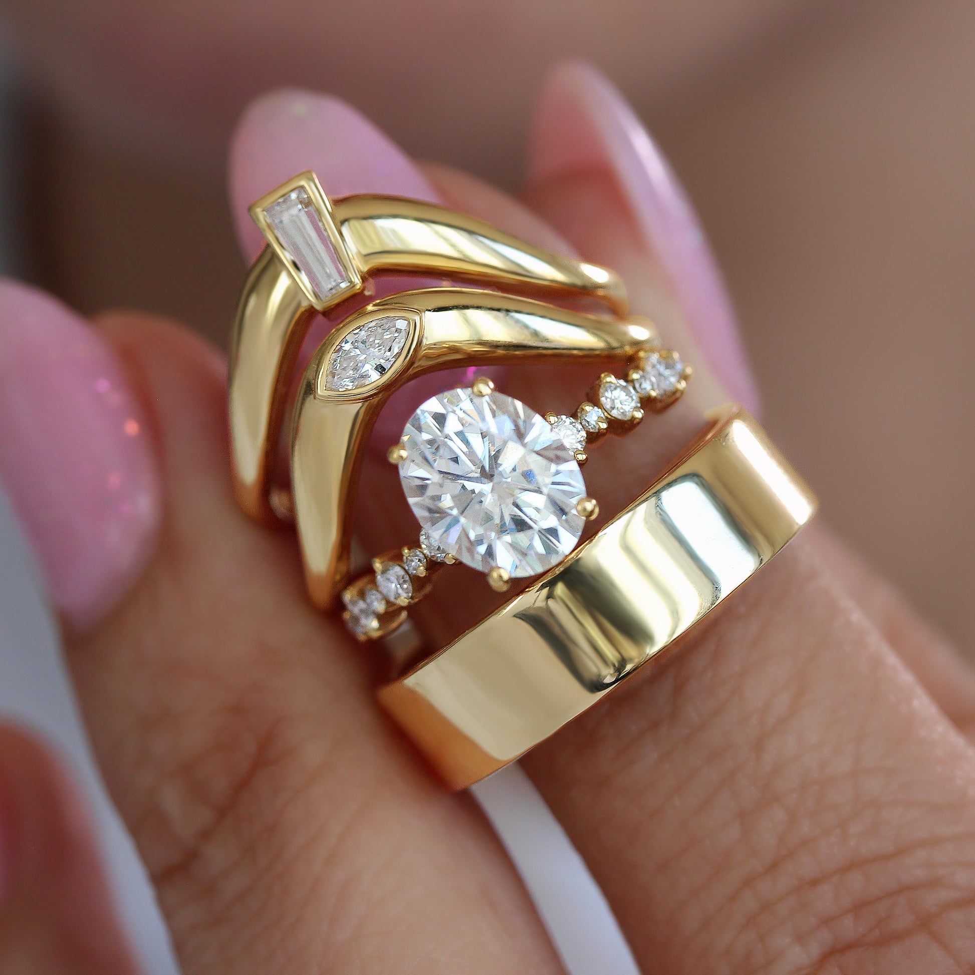 2.9 Carats Emerald Pave Styled Moissanite Engagement Ring