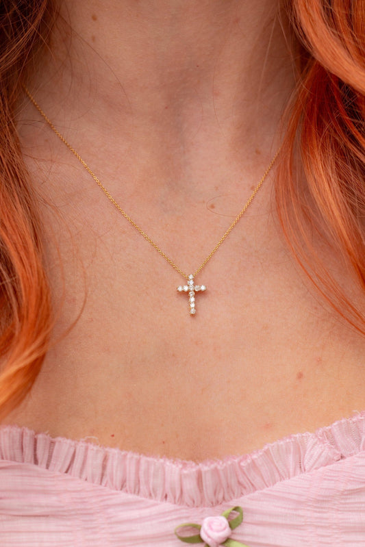 0.32 CT Round Cross Pendant Moissanite Diamond Necklace in Solid Gold