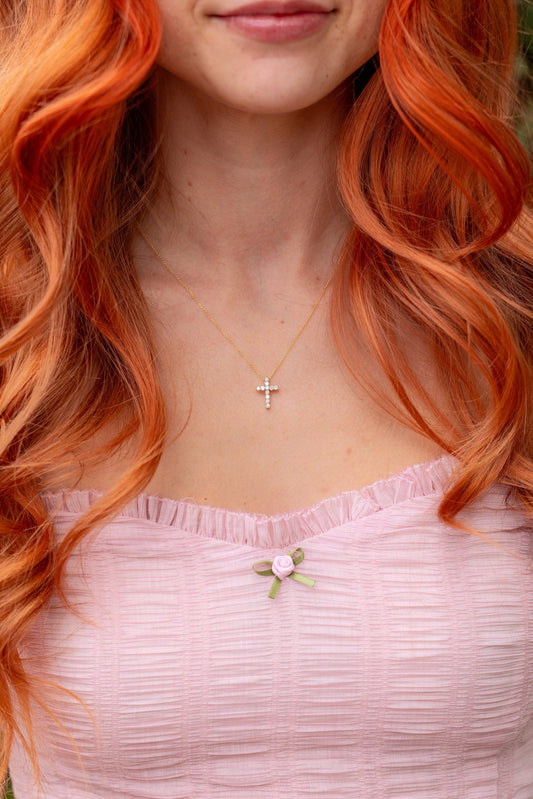 0.32 CT Round Cross Pendant Moissanite Diamond Necklace in Solid Gold
