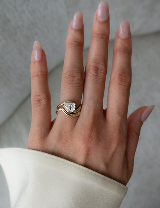 1 CT Pear Cut Solitaire Moissanite Ring With Wrap Classic Plain Band