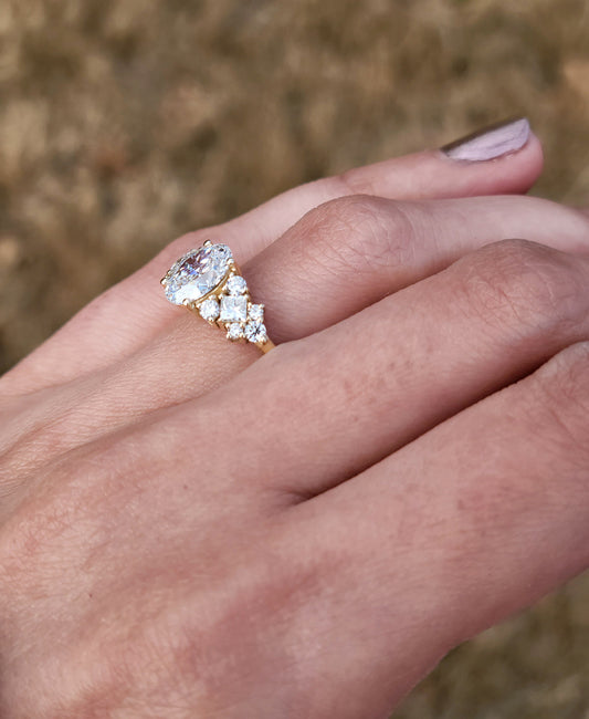 Marquise Shaped Three Stone Lab Grown Diamond Engagement Ring