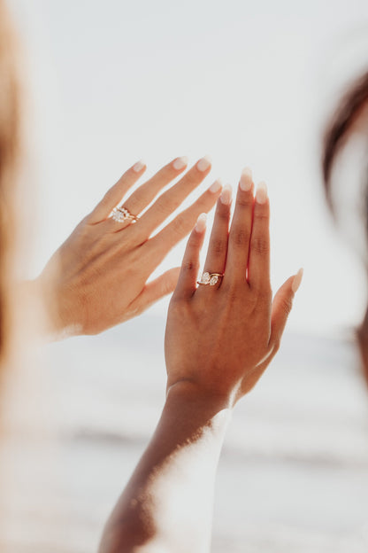 Marquise Shaped Three Stone Lab Grown Diamond Engagement Ring