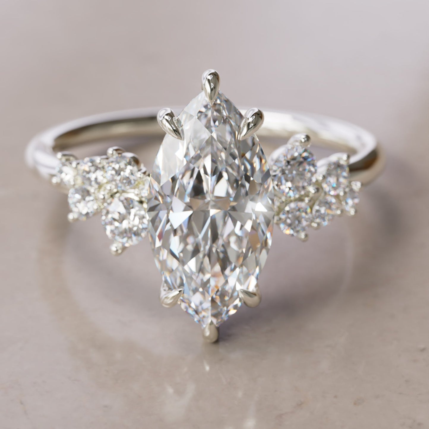 Marquise Shaped Three Stone Lab Grown Diamond Engagement Ring