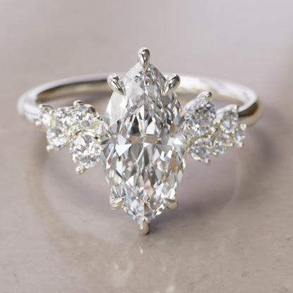 Marquise Shaped Three Stone Lab Grown Diamond Engagement Ring
