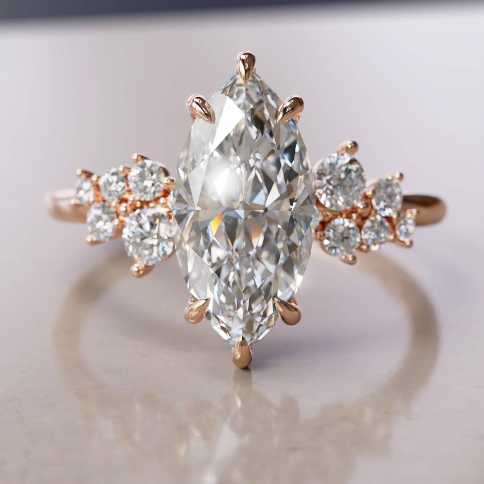 Marquise Shaped Three Stone Lab Grown Diamond Engagement Ring